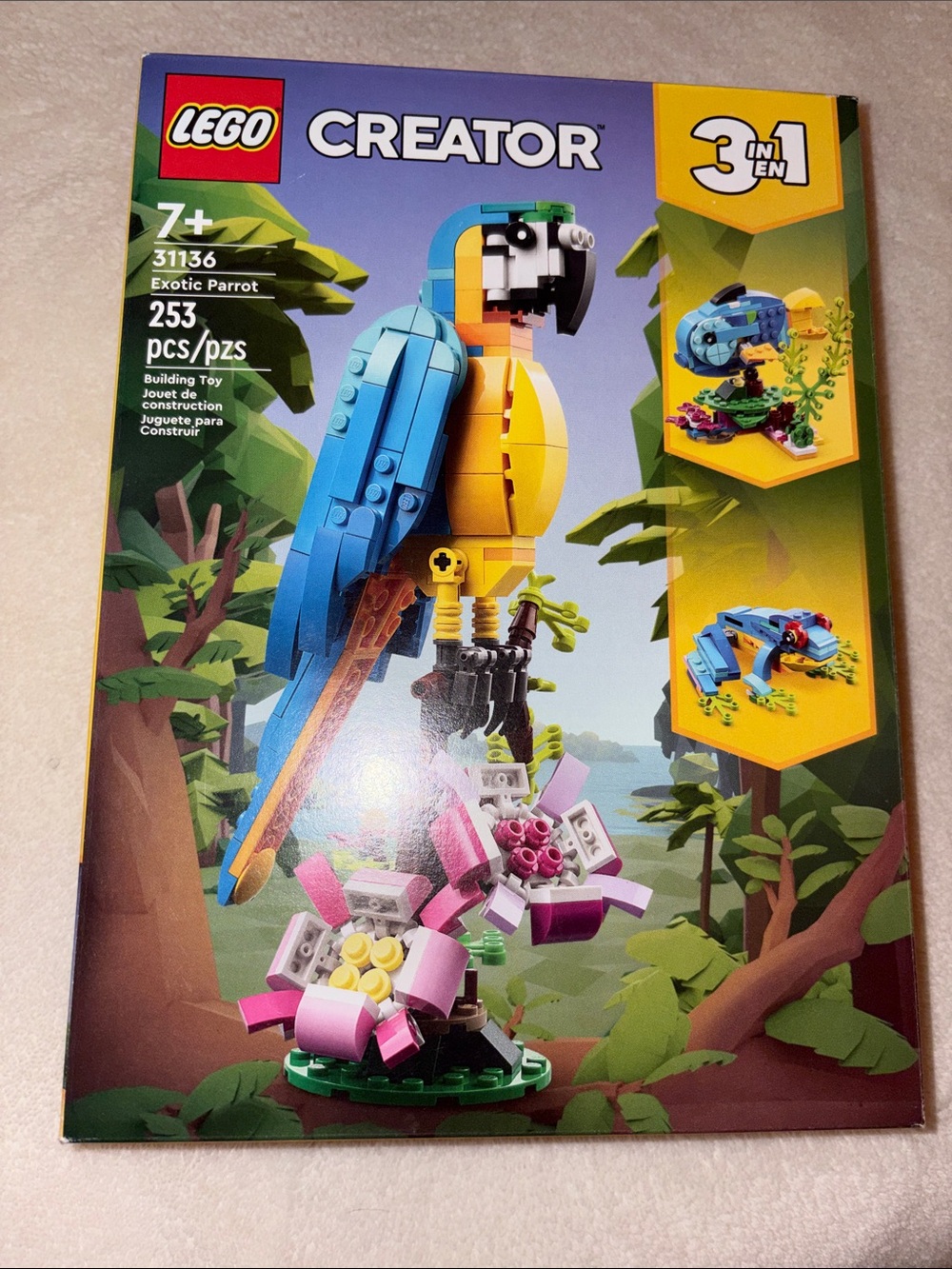 LEGO Creator Exotic Parrot Building Set - Blue & Yellow with Pink Flowers